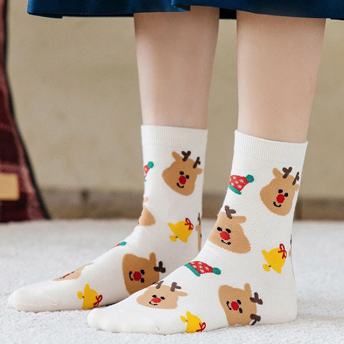 Factory Custom Durable Soft Cozy MIDI Christmas Socks Warm Thick Cotton Socks