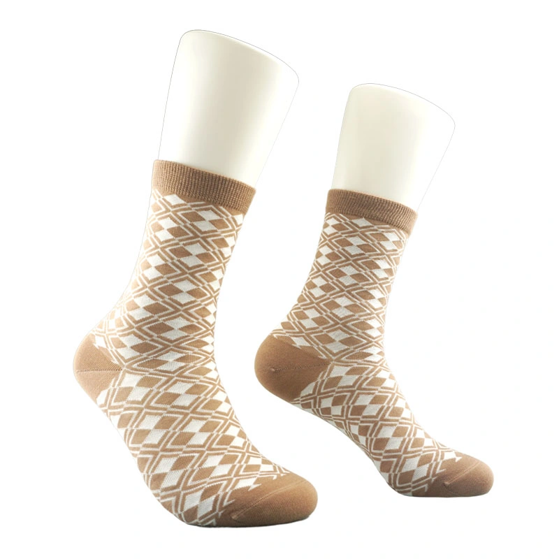 171214sk Diamond Print Merino Wool Womens Dress Socks for Everyday Life