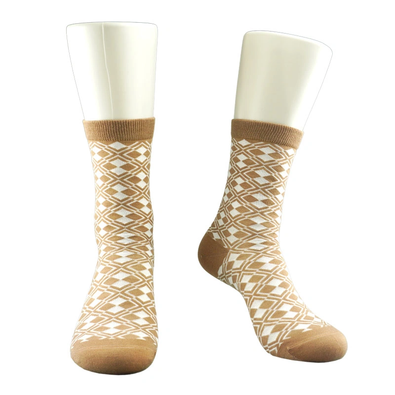 171214sk Diamond Print Merino Wool Womens Dress Socks for Everyday Life
