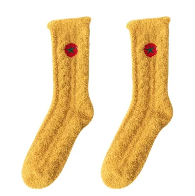 Womens Fuzzy Socks Custom Embroidery Logo Fleece Sipper Socks for Winter