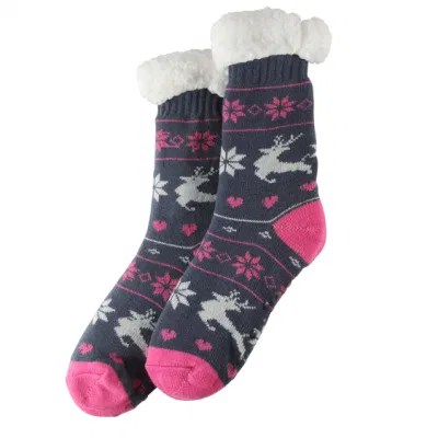 Thick Christmas Acrylic, Polyester Anti Slip Slipper Socks Warm Floor Socks