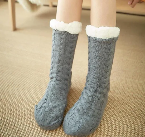 Christmas Ladies Thermal Socks Women Winter Plush Soft Floor Female Anti Slip Grip Slippers Fuzzy Fluffy Short Sock