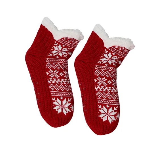 Christmas Ladies Thermal Socks Women Winter Plush Soft Floor Female Anti Slip Grip Slippers Fuzzy Fluffy Short Sock